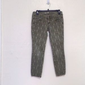 Free People Green Textured Low Rise Skinny Ankle Jeans Size 28